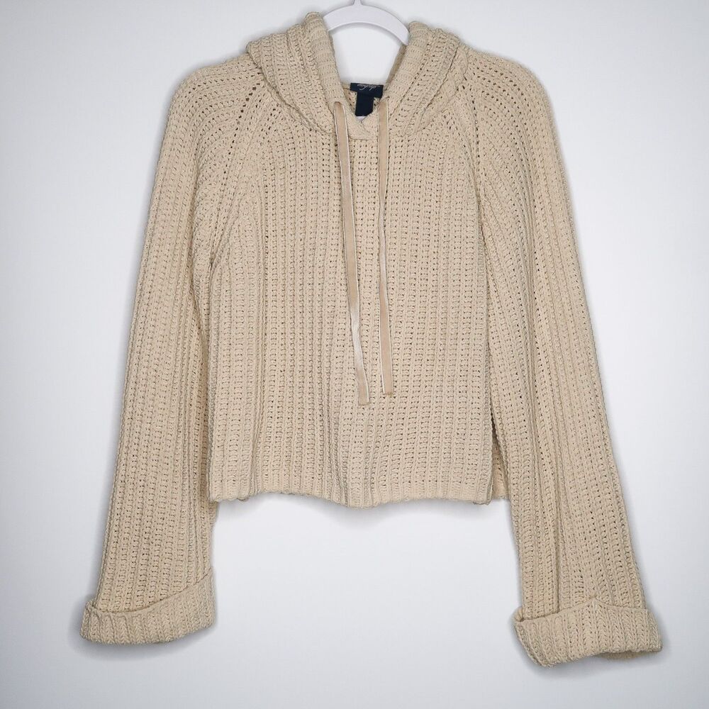Daytrip Womens Sweater Hoodie Size Small Beige Cropped Chunky Boho